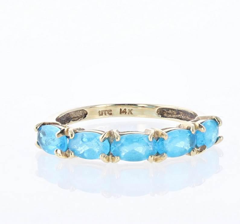 14K YG Blue 5 Stone Band: 14K YG Blue 5 stone crystal band, Size: 5.0. Weight: 1.0 Dwts.