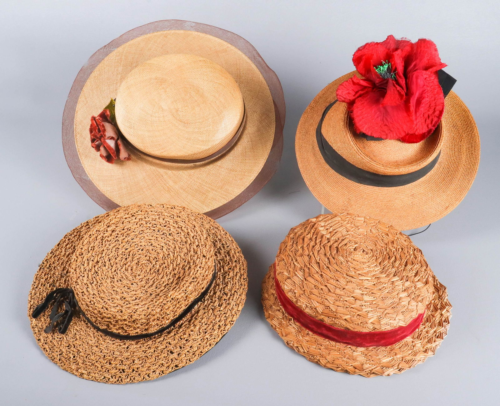 (4) 1940/50's Straw Sunhats (1 of 8)