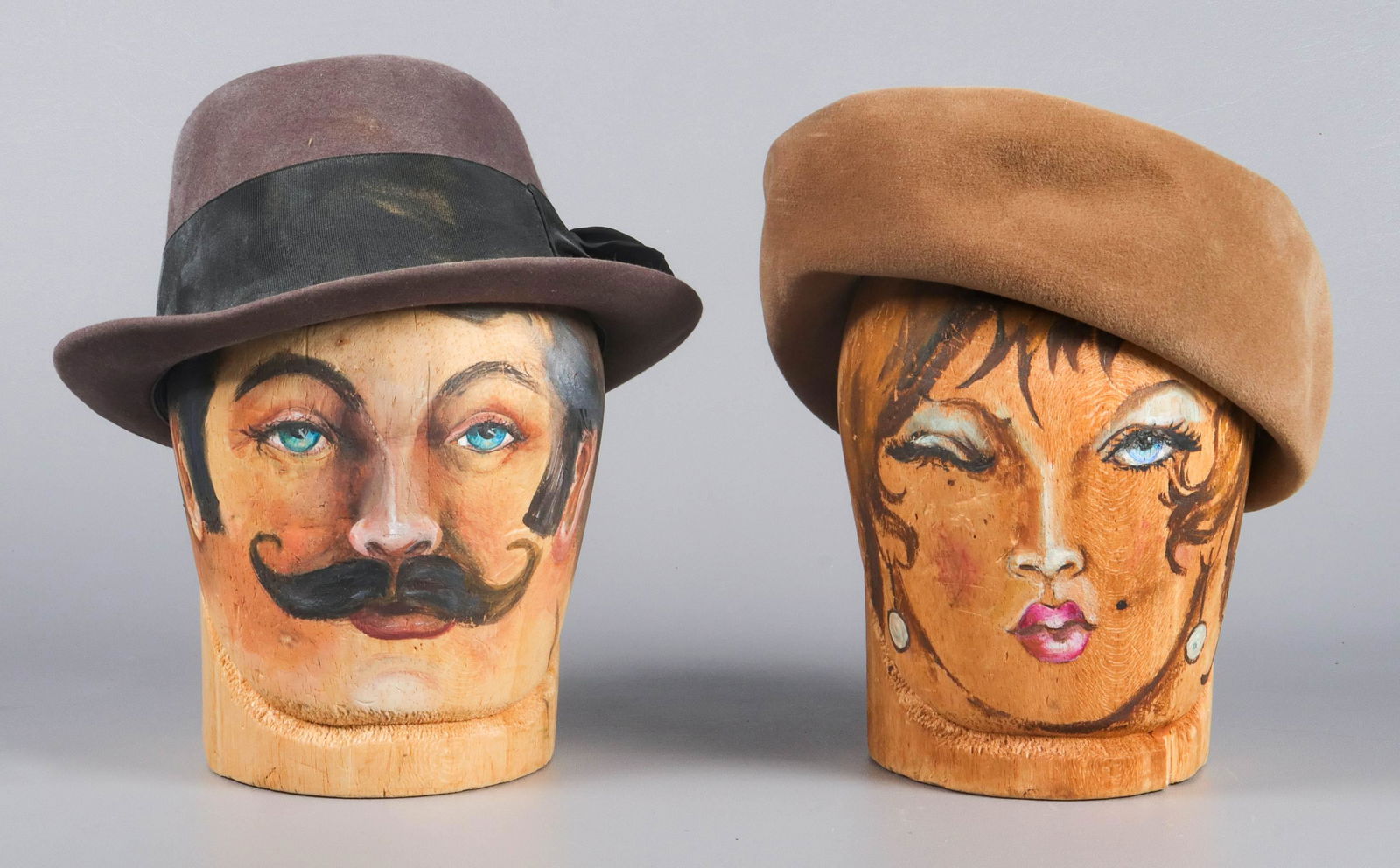 Pair Hand Painted Hat Forms (1 of 2)