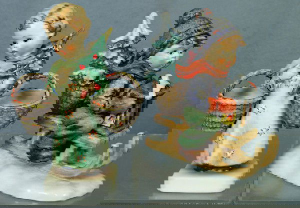 2 Hummel figurines: Christmas Angel - 301, 1957, 6: 2 Hummel figurines: Christmas Angel - 301, 1957, 6" tall; Rid into Christmas - 396, 1971, 6" tall, modern marks, no damage, no boxes, 4 digit security number etched on base