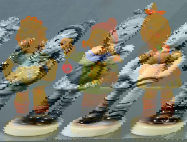 3 Hummel figurines: Holiday Fun -0 2204, 4 1/4" t: 3 Hummel figurines: Holiday Fun -0 2204, 4 1/4" tall; Musik Please - 2108/A, 4 1/4" tall; Valentine Loving Wishes - 573/2/0, 4 3/4" tall; modern marks, no damage, original boxes, 4 digit security numb