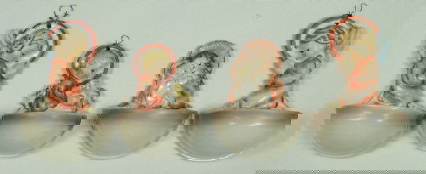 4 Hummel holy water fonts: 91A, 91B, 22/0, 243, ra: 4 Hummel holy water fonts: 91A, 91B, 22/0, 243, ranging from approximately 4-5" tall, modern marks, no damage, no boxes, 4 digit security code etched on base