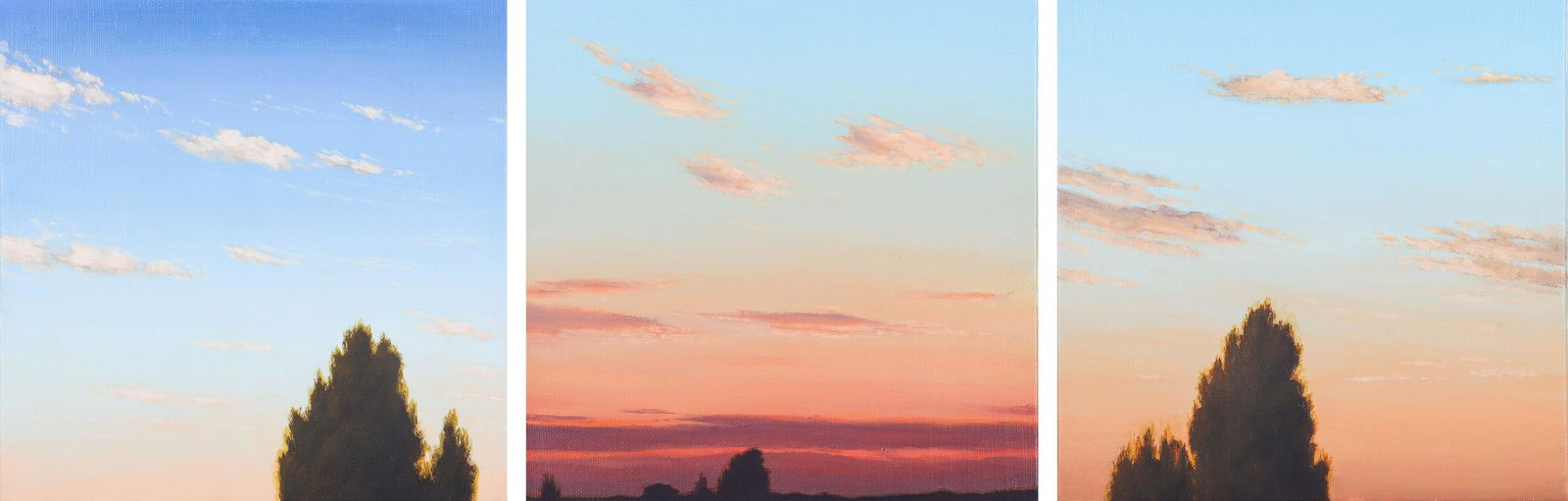 (3) Jim Thalassoudis Skyscape Paintings: (3) Jim Thalassoudis (Australian, b 1962) skyscape paintings, "Hesperian 24", "Study of the Sky", and "Study of the Sky 2", oil on linen, signed "Jim Thalassoudis 2004", each 12" x12", very good condi