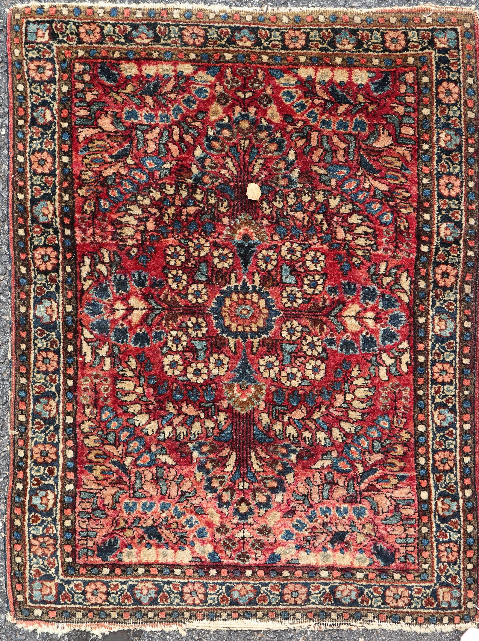 1'11" X 2'6" Semi Antique Persian Sarouk Rug: 1'11" X 2'6" Semi Antique Persian Sarouk Rug, circa 1930's; end loss and wear, see photos for specific condition concerns.