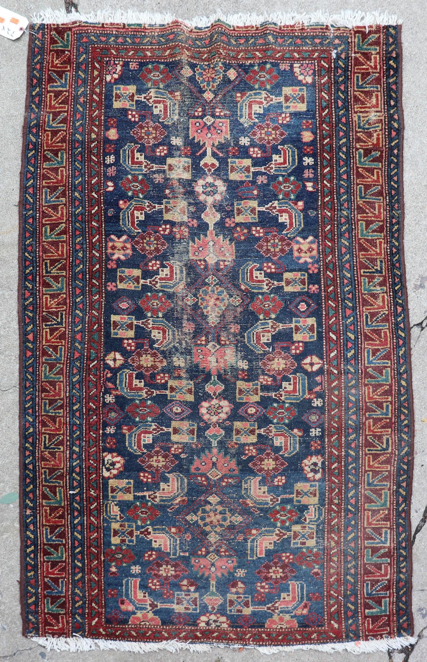 3'2" X 5'3" Antique Persian Malayer Rug: 3'2" X 5'3" Antique Persian Malayer Rug; end and border loss, wear, see photos for specific condition concerns.