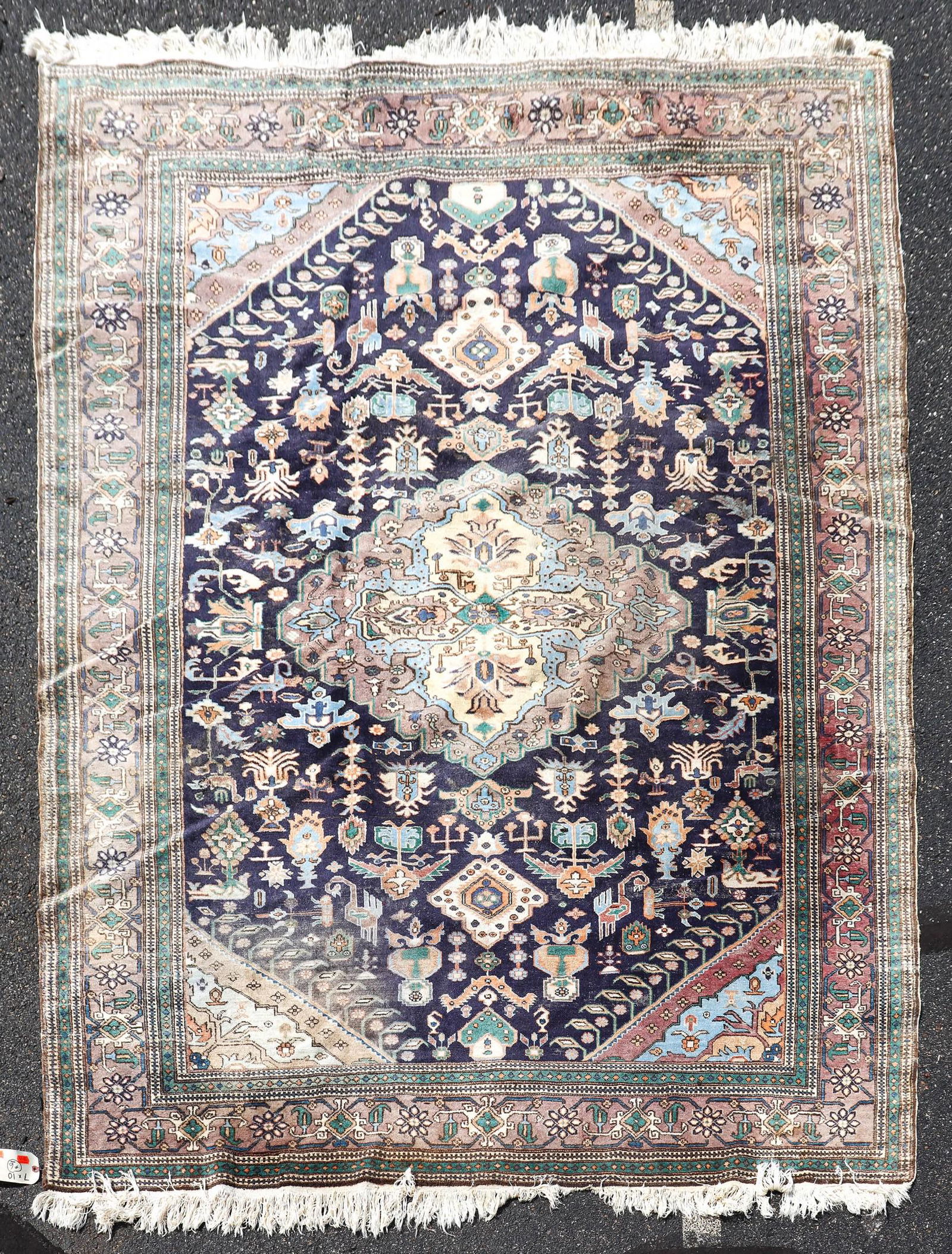 7' X 10' Semi Antique Persian Ardabil Rug: 7' X 10' Semi Antique Persian Ardabil Rug, Northwestern Persia; areas of fading, low pile, fringe loss, stains, and moth damage, see photos for specific condition concerns.