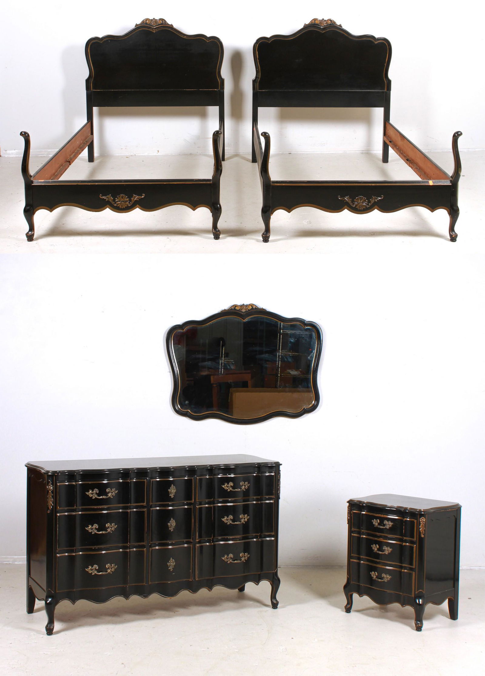 (5) pc Ebonized and gilt bedroom set (1 of 6)