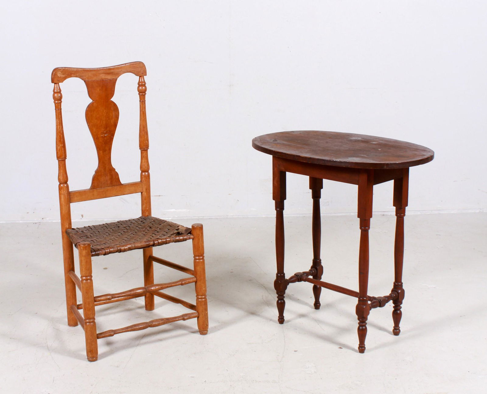 Sheraton pine lamp table, Sheraton side chair (1 of 4)