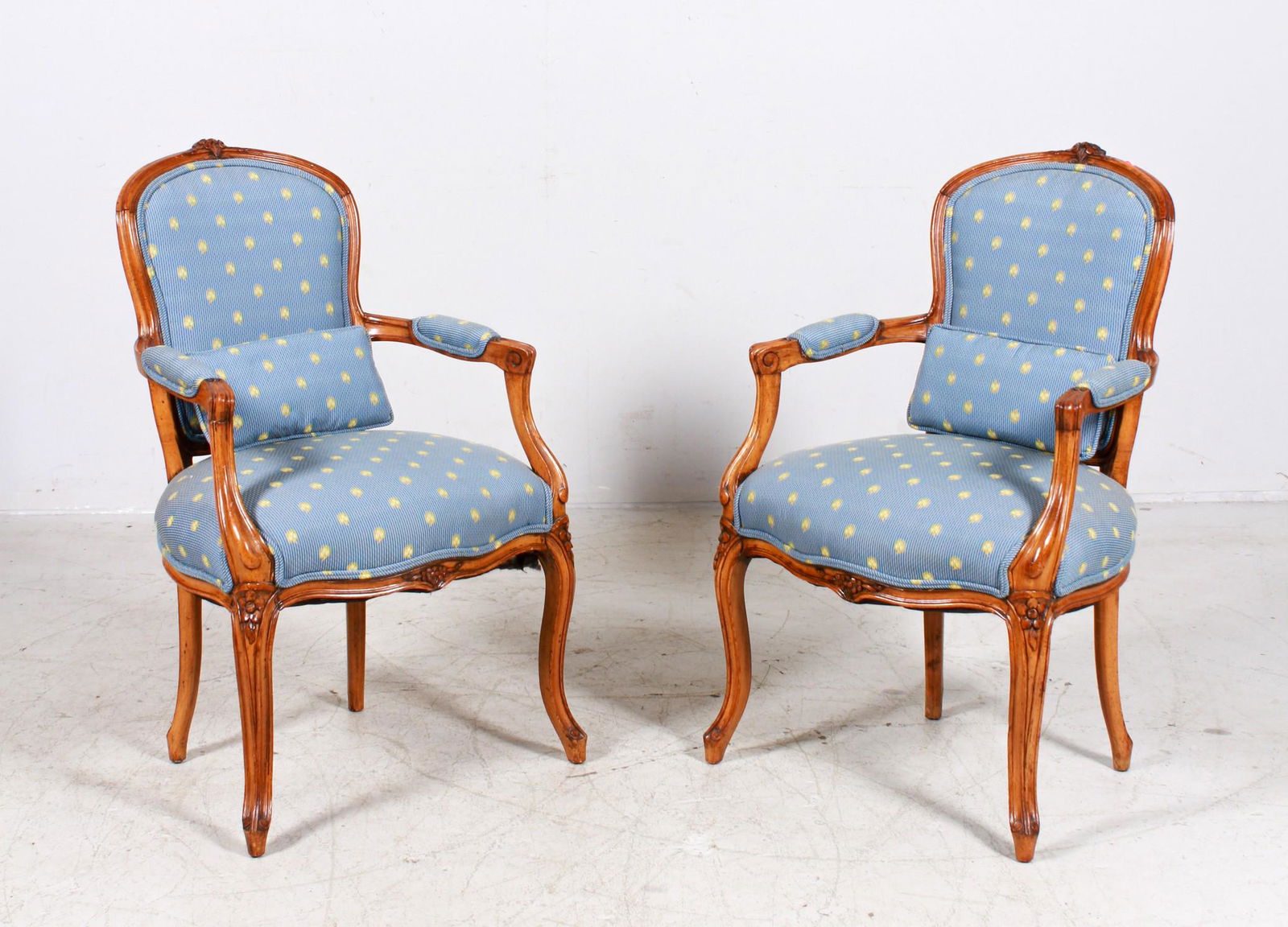 Pair French style carved walnut open armchairs (1 of 3)
