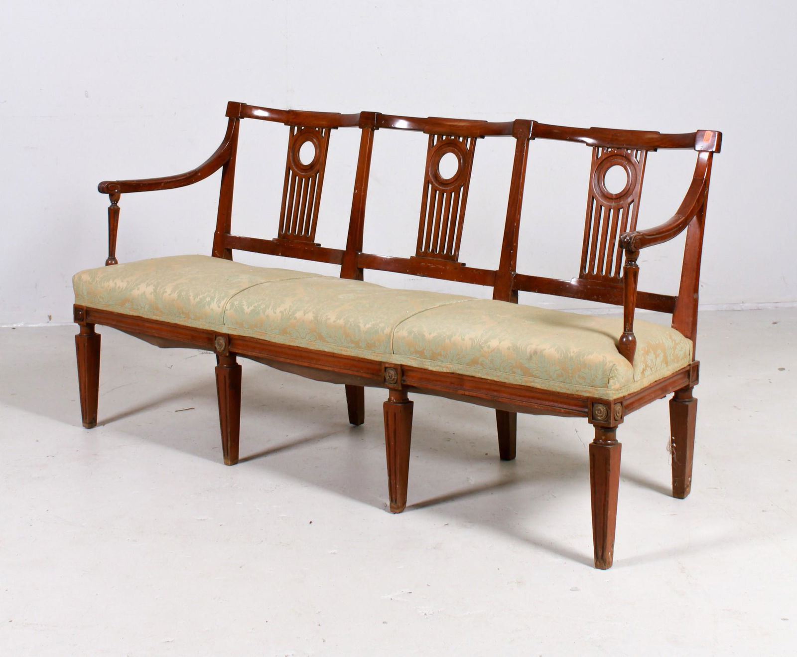 Rosewood carved Louis XVI style three seat bench (1 of 3)