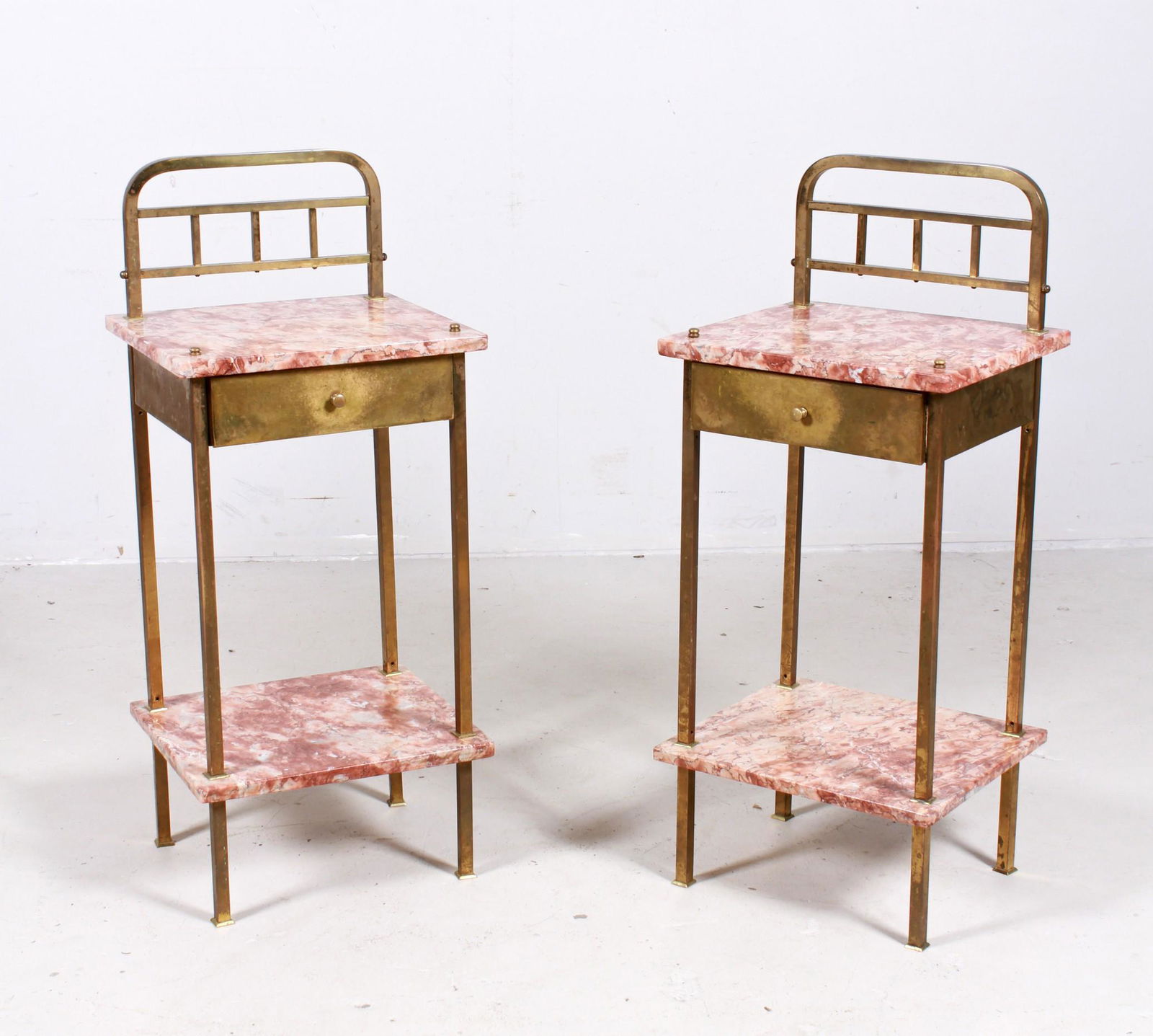 Pair Brass and marble 2-tier side tables (1 of 3)