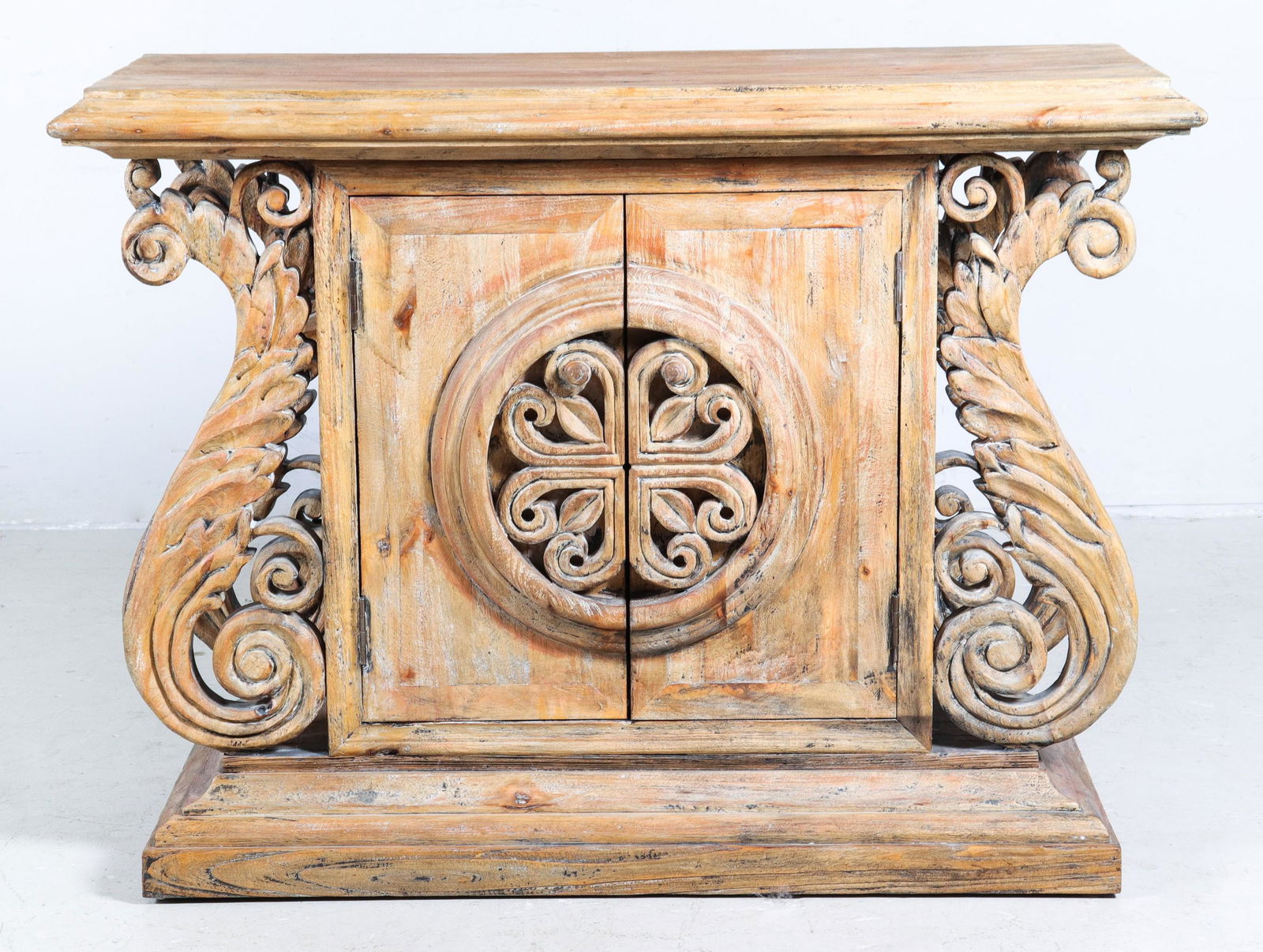 Scrubbed walnut carved console (1 of 3)