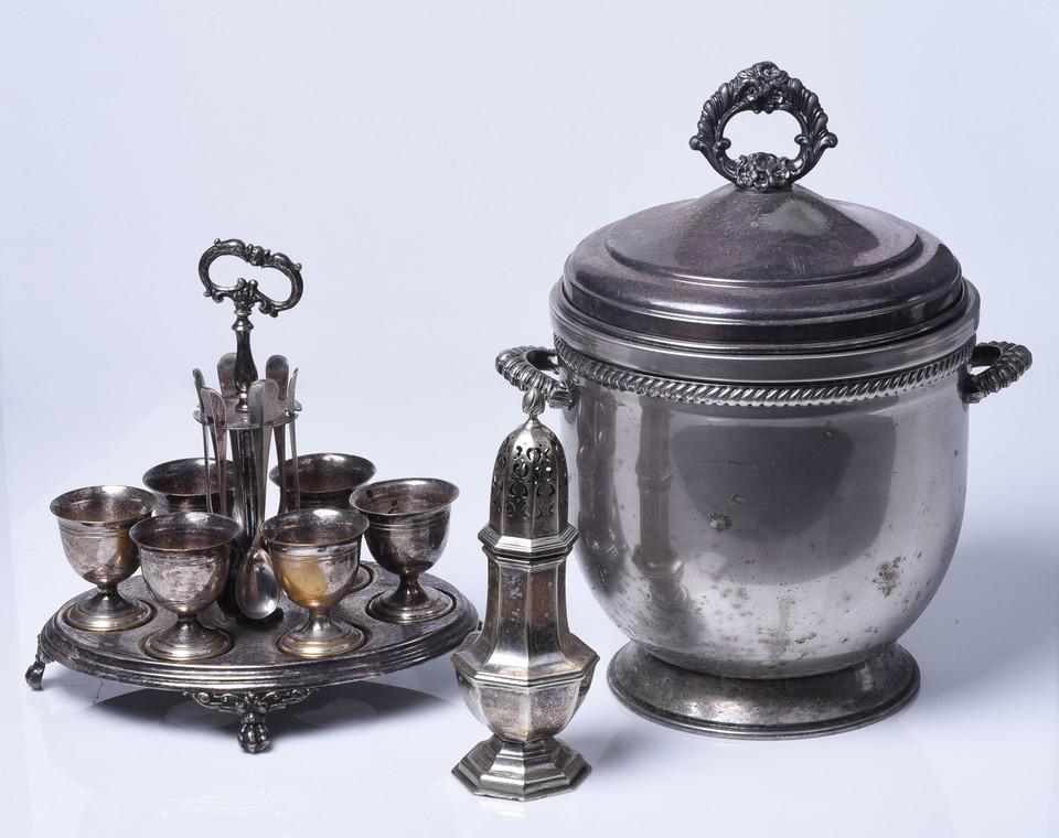 Silverplate Ice Bucket, Muffineer and Egg Server (1 of 6)
