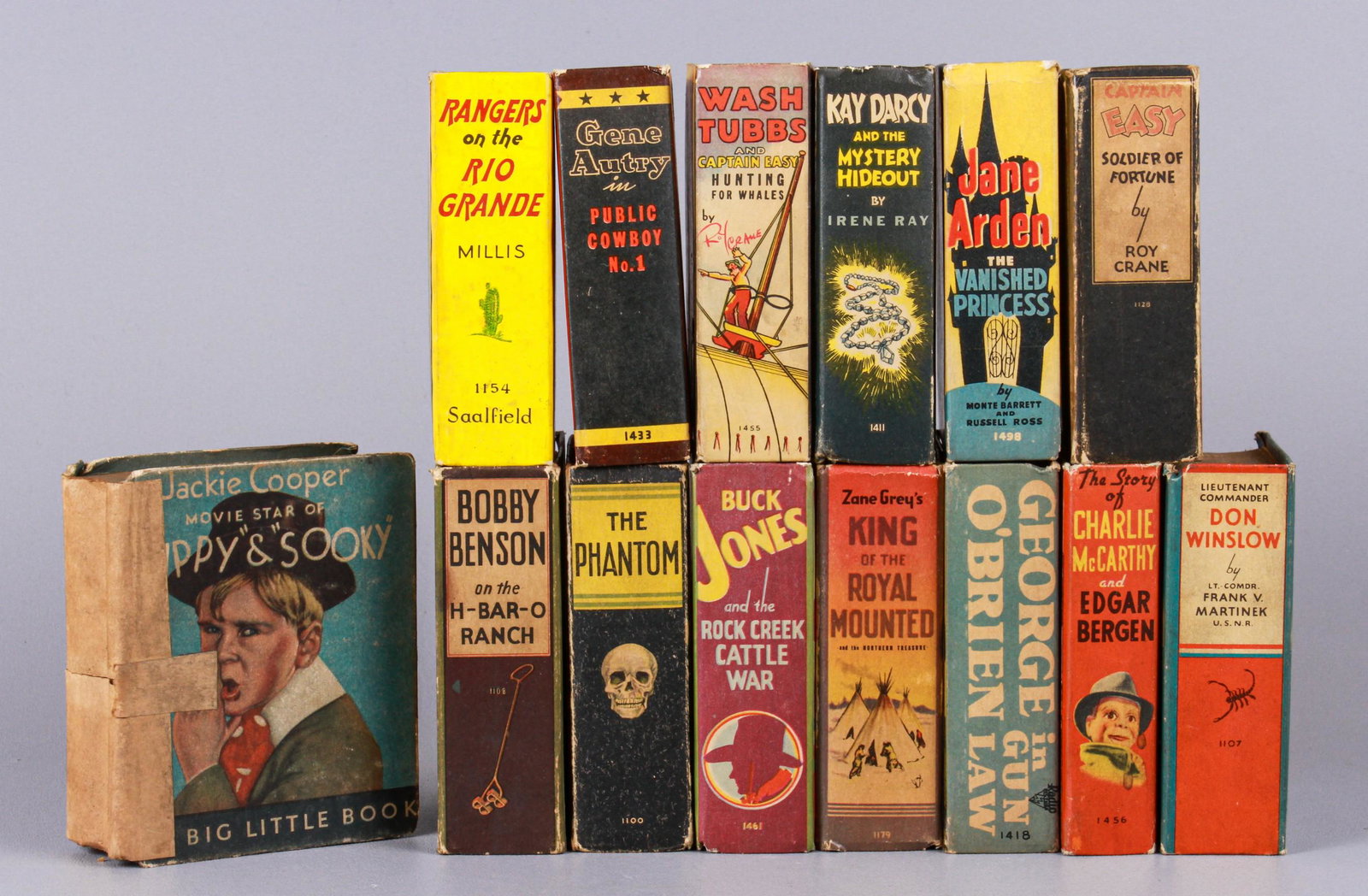 (14) 1930s Big Little Books - Adventure & Mystery: (14) 1930s Big Little Books - Adventure & Mystery, c/o The Phantom, Wash Tubbs and Captain Easy Hunting for Whales, Kay Darcy and the Mystery Hideout, The Story of Jackie Cooper, Zane Grey's King of t