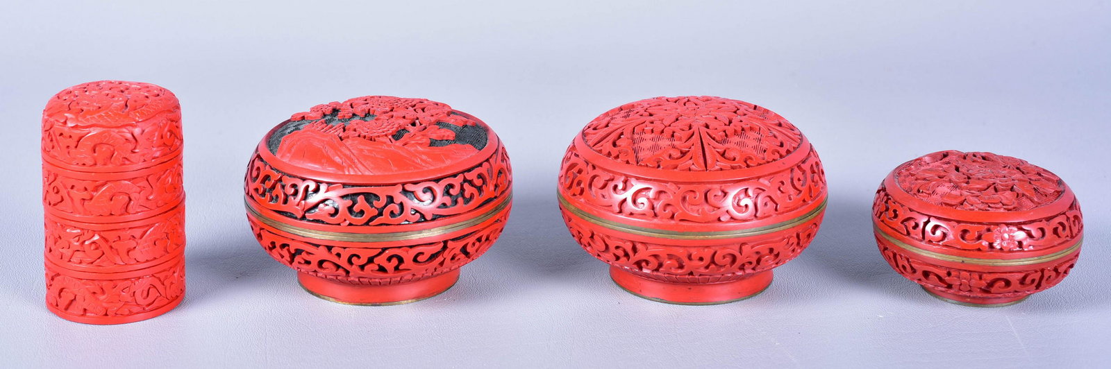 (4) Chinese Cinnabar Enamel Boxes (1 of 2)