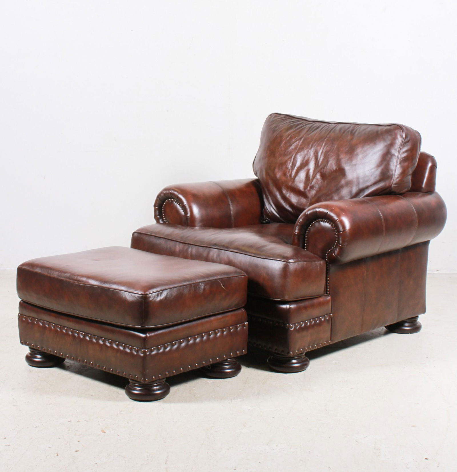 Bernhardt brown leather lounge chair w/ ottoman (1 of 3)