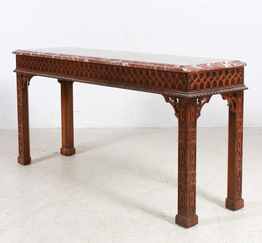 Chinese Chippendale style marbletop console table (1 of 2)
