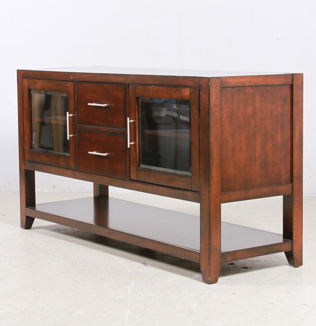 Whalen Entertainment console: Whalen Entertainment console, two drawers flanked by two glass doors, lower shelf, 60"w x 32-1/2"h x 20"d