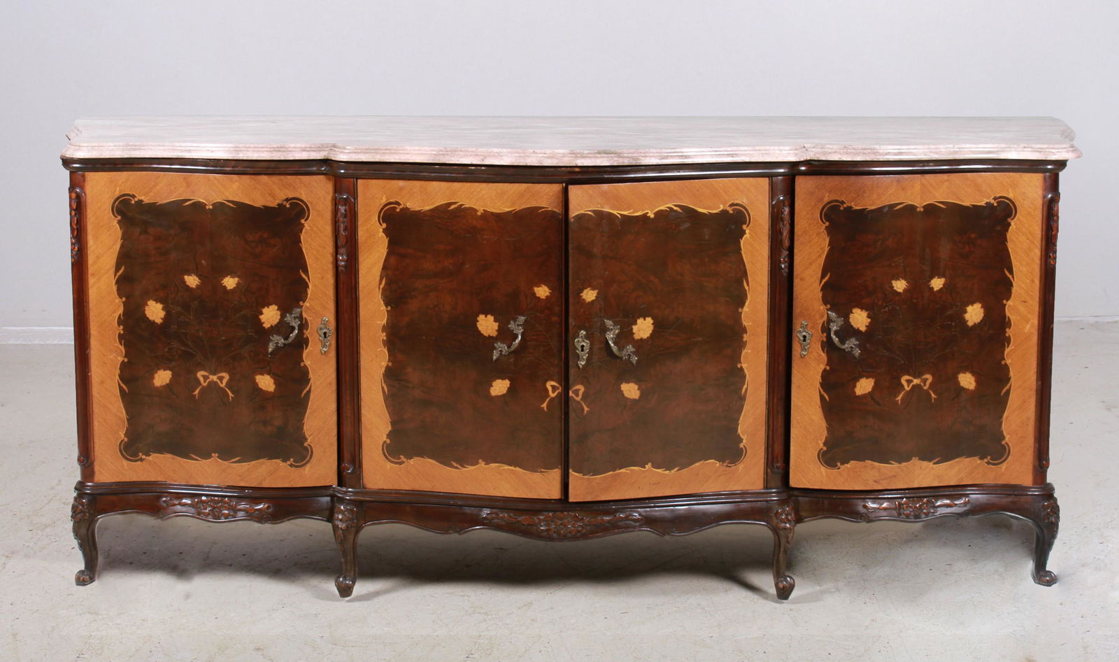 Large French style serpentine marbletop inlaid (1 of 4)