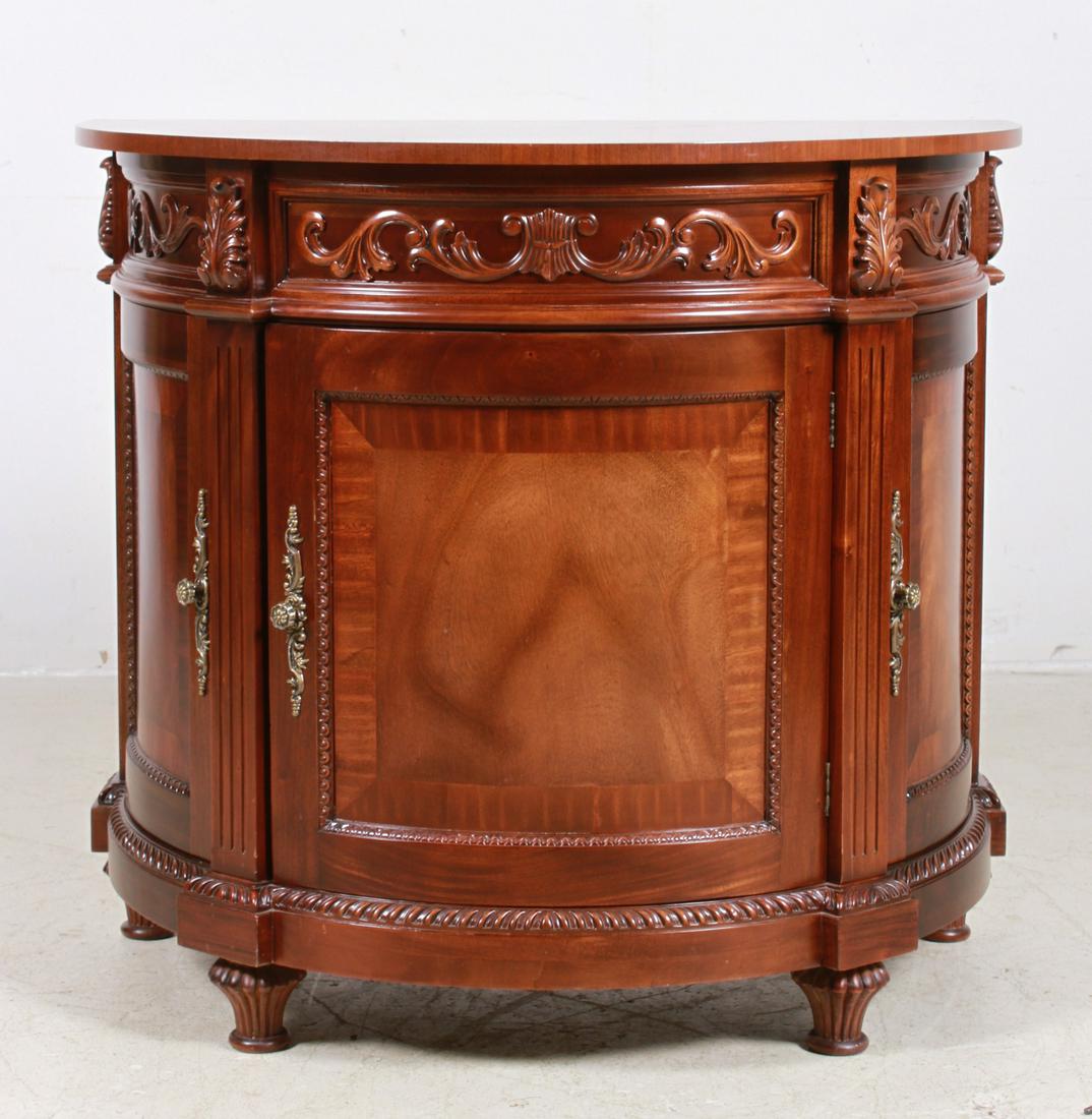 Continental style carved mahogany demilune commode (1 of 3)