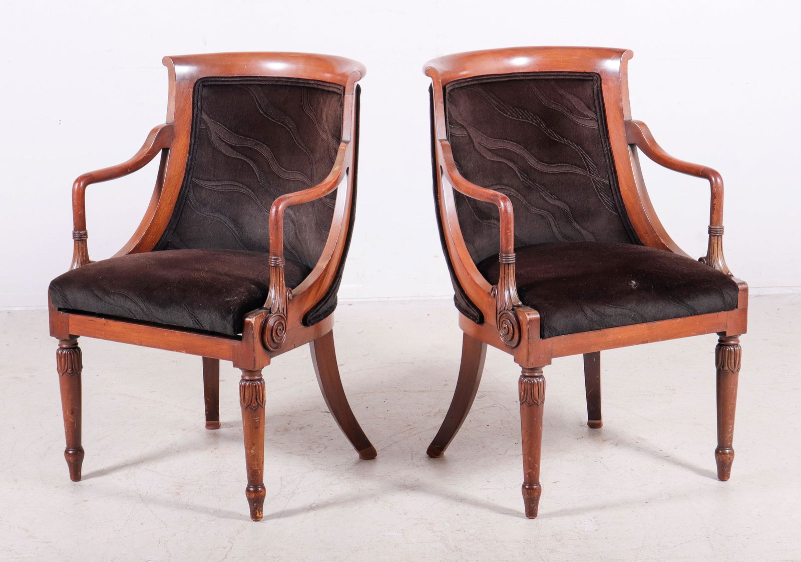 Pair Empire style walnut carved open armchairs (1 of 3)