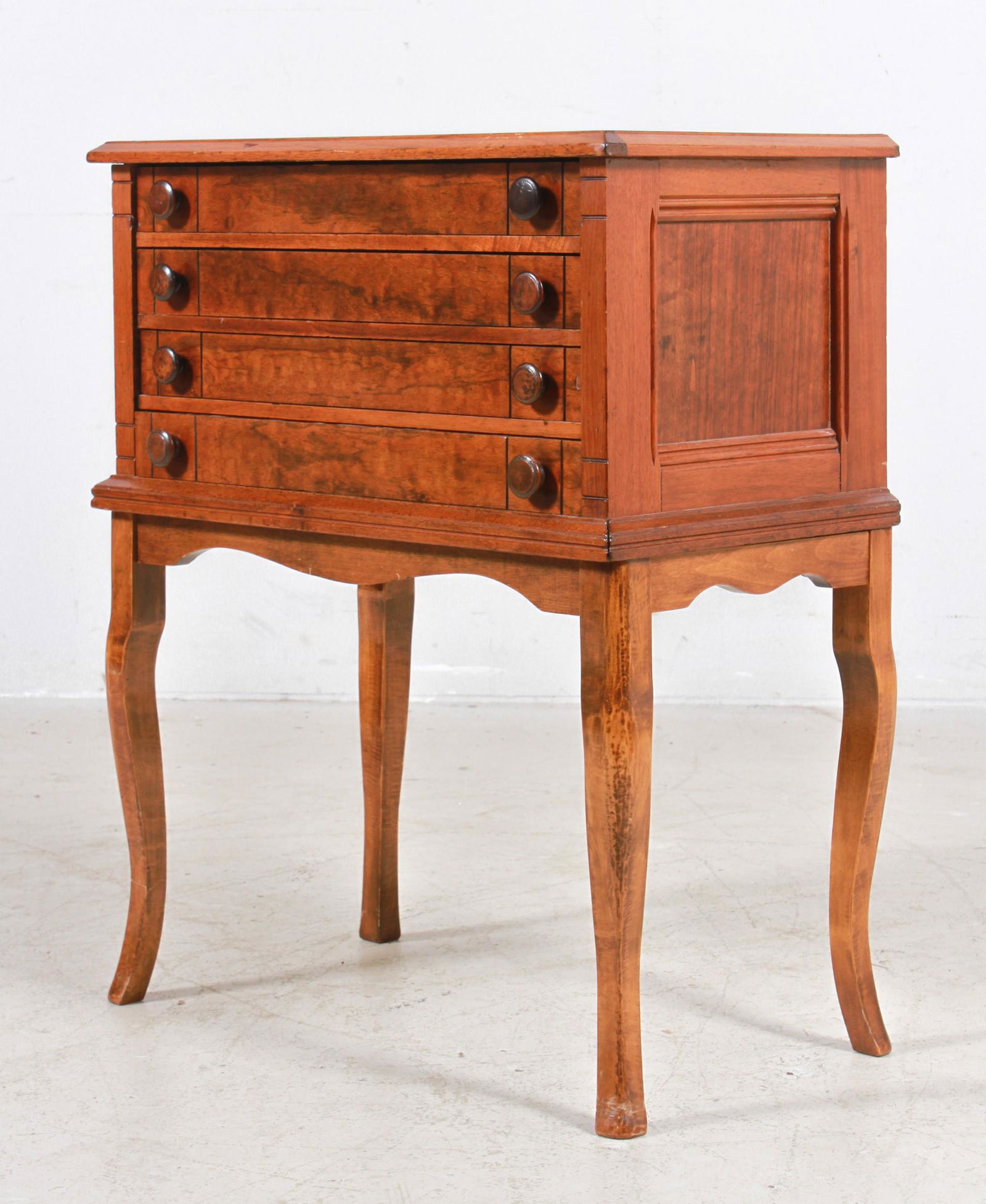 Victorian walnut 4 drawer spool cabinet, on later stand (1 of 5)