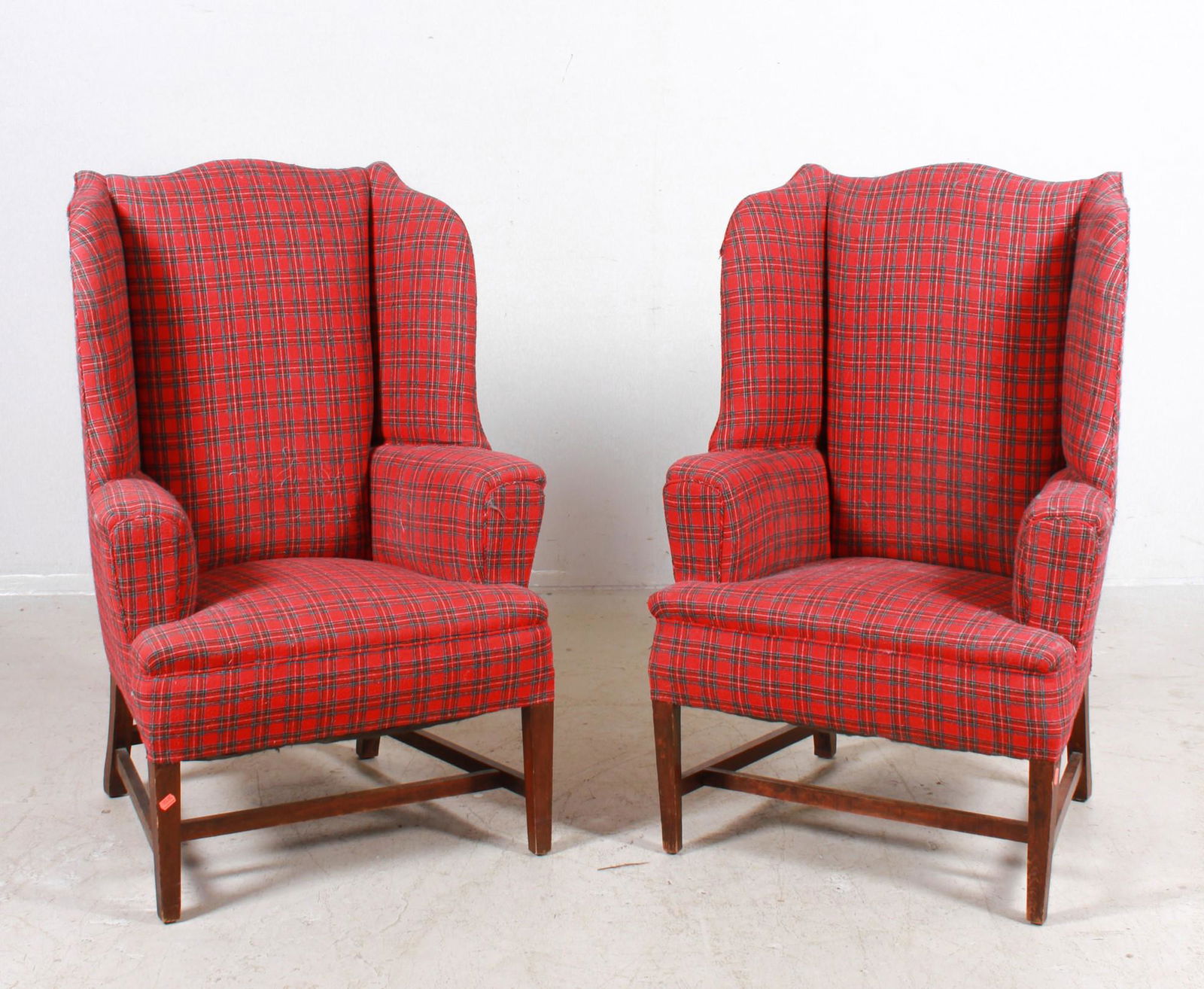 Pair Upholstered mahogany wing chairs (1 of 3)