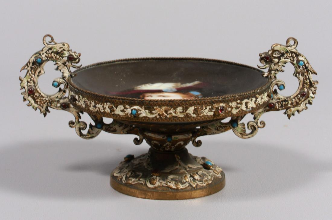 19th C Brass Raised Porcelain Portrait Compote (1 of 3)