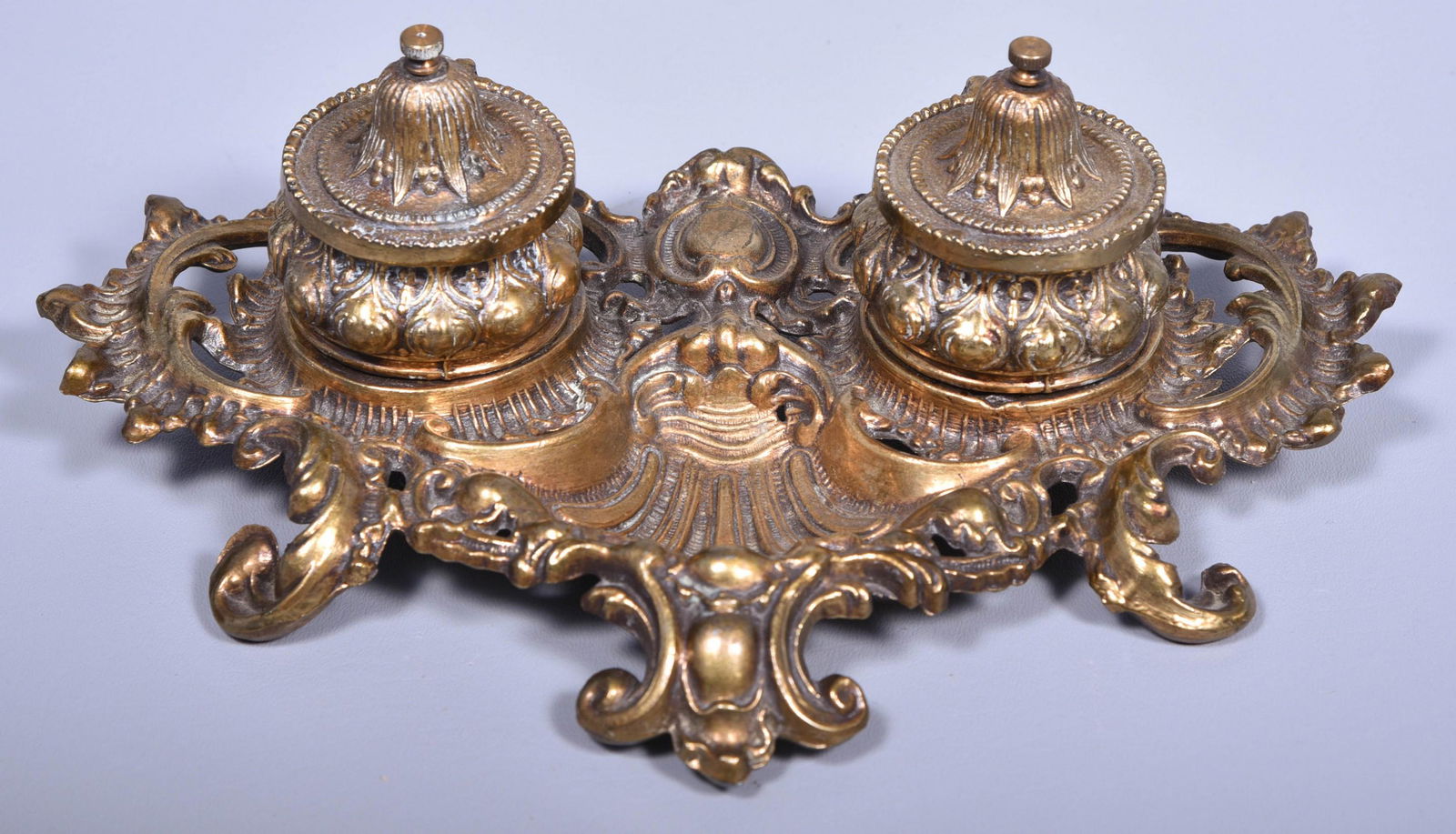 Ornate Brass Double Inkwell (1 of 2)