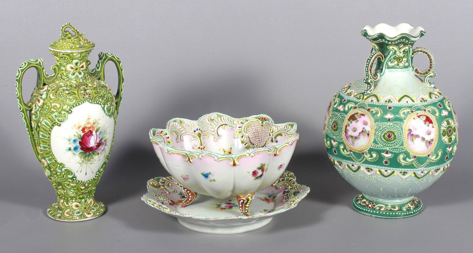 (3) Pcs Japanese Moriage Porcelain (1 of 5)