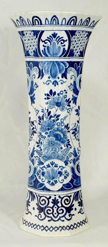 Dutch faience blue and white baluster vase, 17" h,: Dutch faience blue and white baluster vase, 17" h, 19th c, marked on base