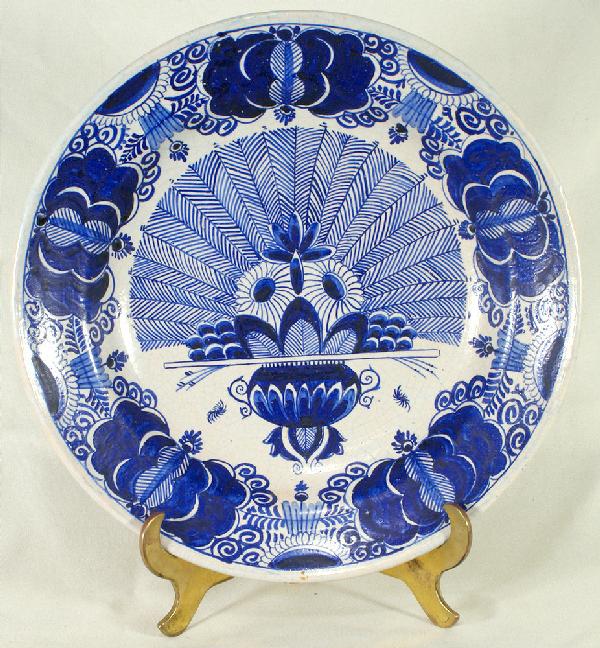 Continental Faience blue & white charger, marked t: Continental Faience blue & white charger, marked to base, 20th c., 11 1/4" diameter