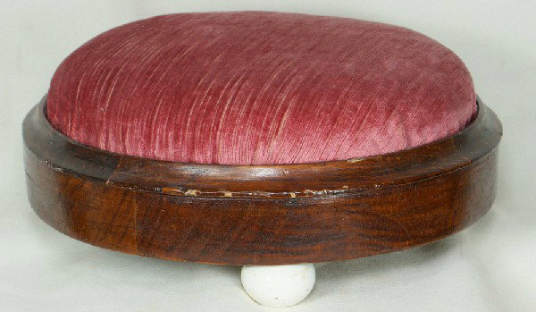 Small round footstool with ceramic feet, approx 1: Small round footstool with ceramic feet, approx 11 1/2" diameter