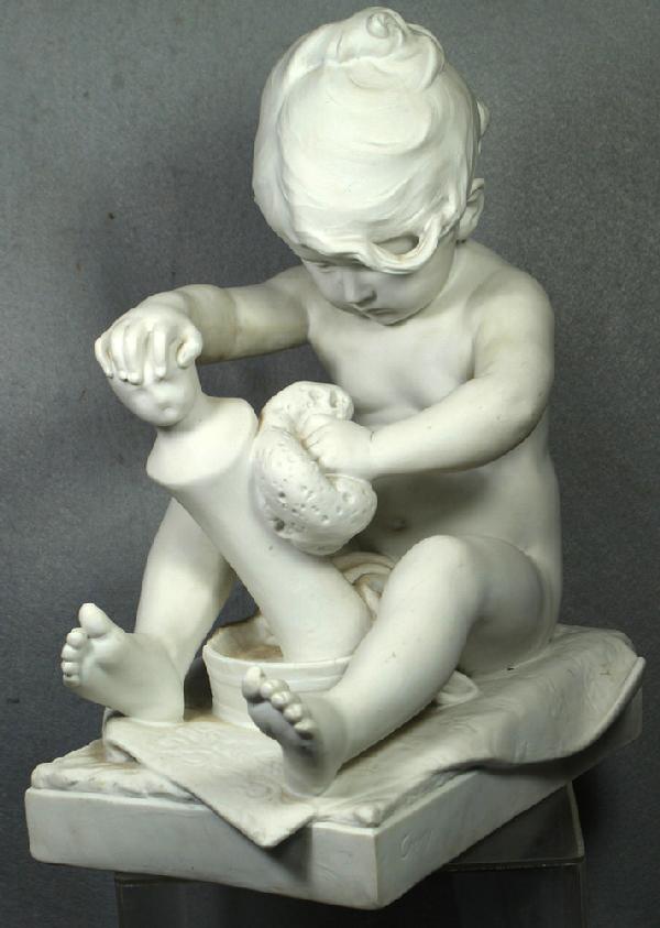 Important parian bisque sculpture signed Croisy, : Important parian bisque sculpture signed Croisy, "the sculpture's assistant", Artistide Onesimus Croisy, 1840-1899, approx 15" h