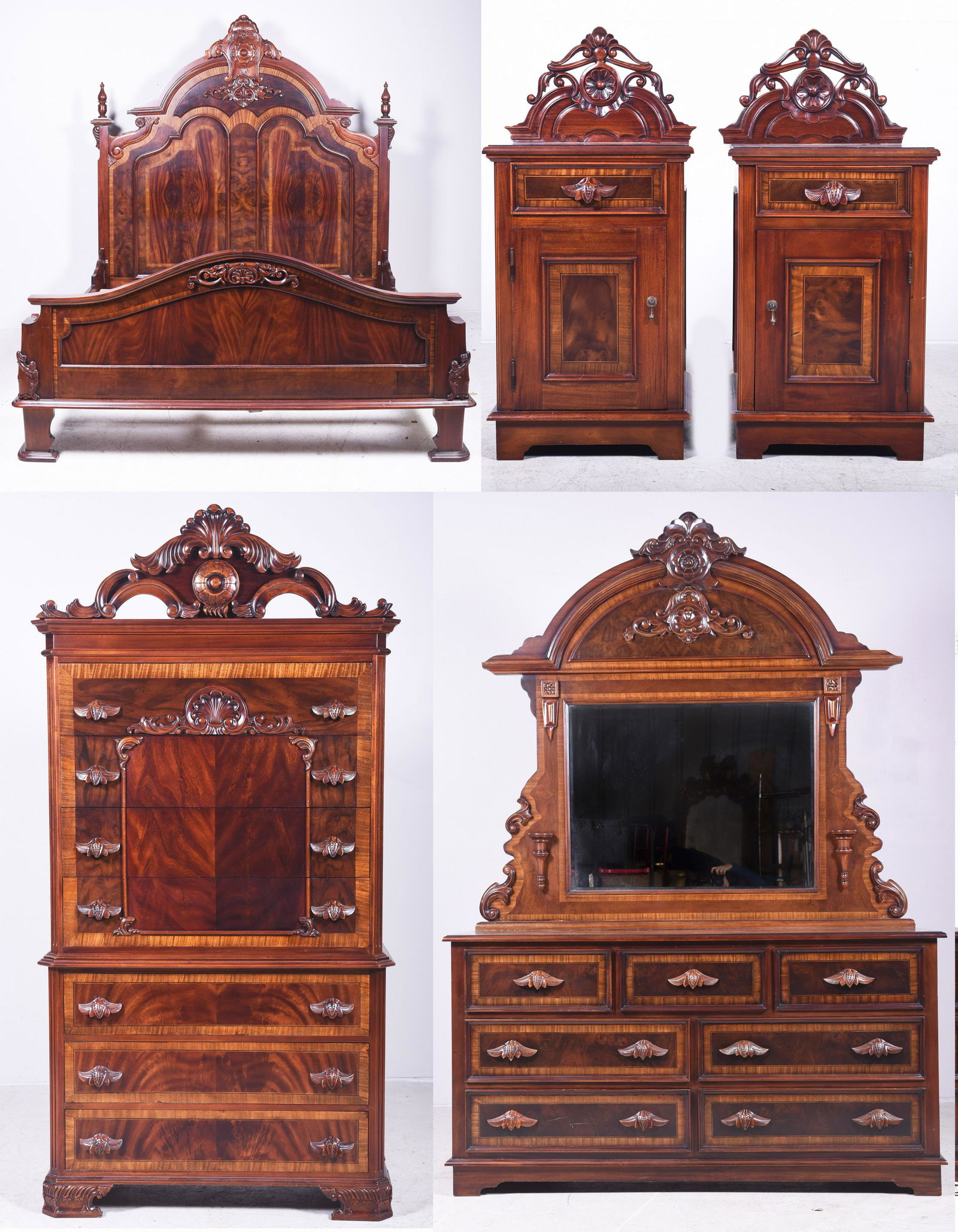 (5) pc Victorian style mahogany banded bedroom set (1 of 17)