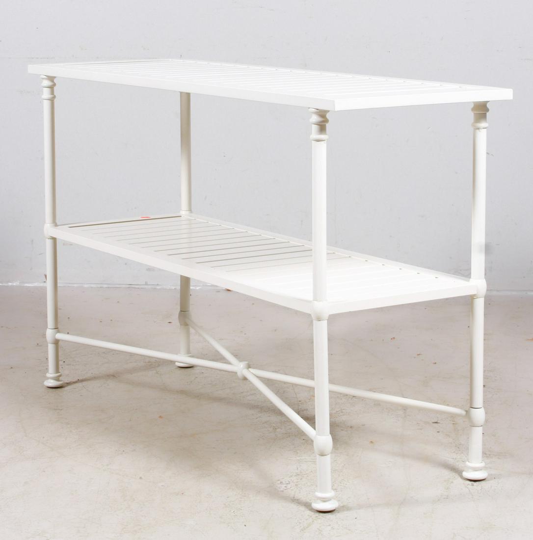 White painted metal slatted console table (1 of 3)