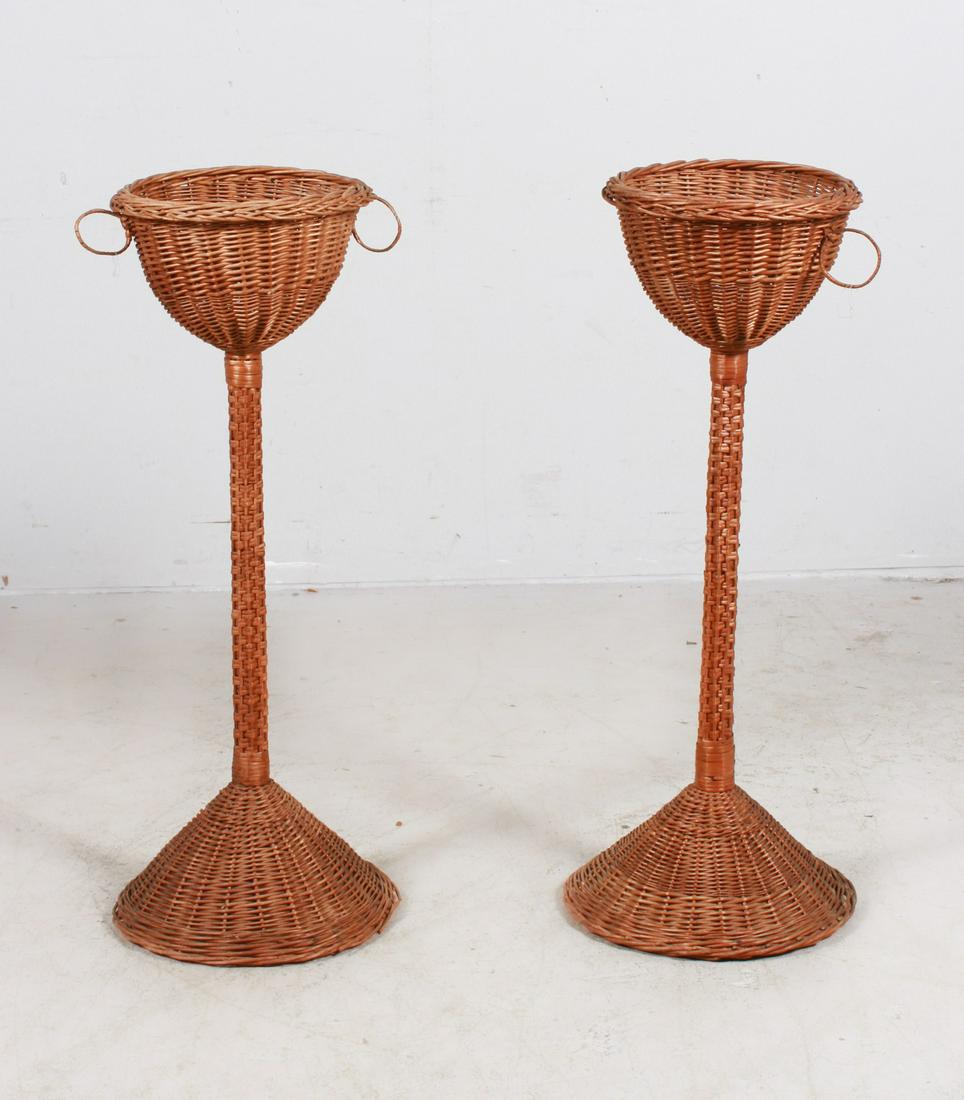 Pair wicker pedestal planters: Pair wicker pedestal planters, 39"h x 13-1/2"diameter