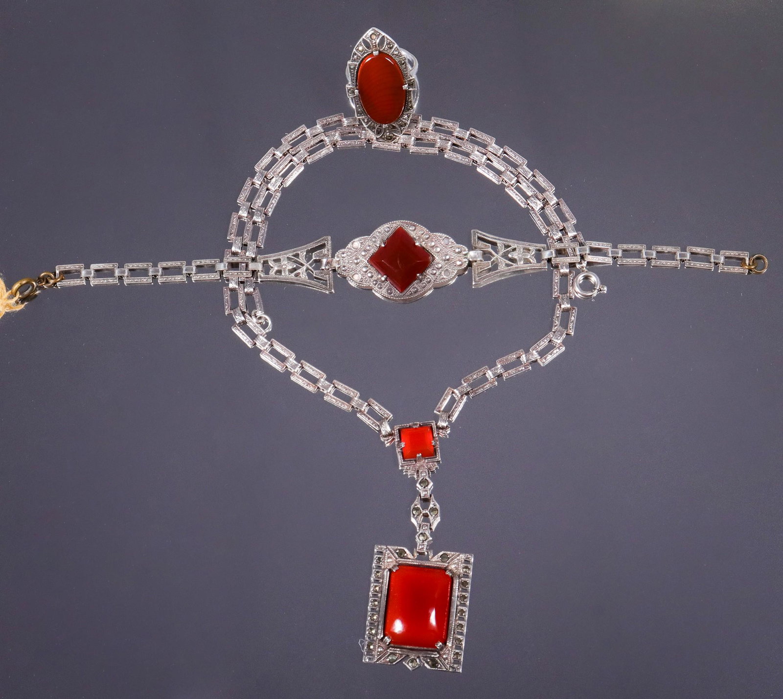 (3) Pc Art deco Necklace, Ring, and Bracelet Group (1 of 6)