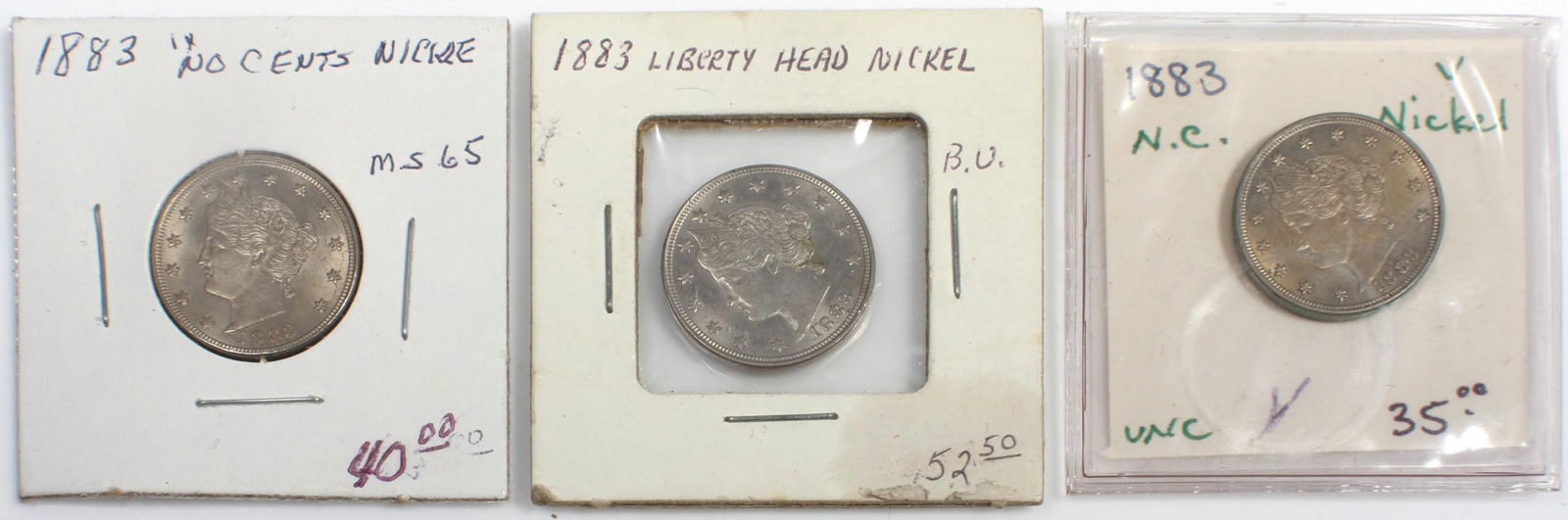 (3) 1883 V-Nickels unc (1 of 3)