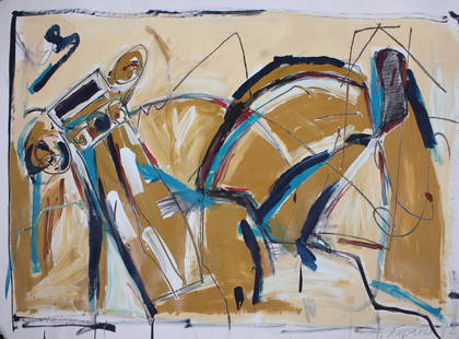 R Rimpano Abstract Expressionist Painting: R Timpano Abstract Expressionist painting, oil on paper, signed "R. Timpano '92", 59" x 41" sheet, good condition with wear at edges