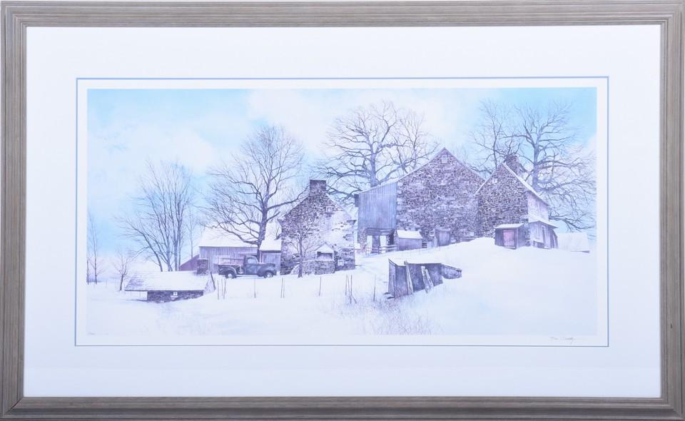 Peter Sculthorpe Lithograph "Winter Landscape": Peter Sculthorpe (American, b 1948) PA artist, lithograph "Winter Landscape", lithograph on paper, pencil signed "P. Sculthorpe", edition 129/500, 16" x 33" image, framed 27" x 44", good condition