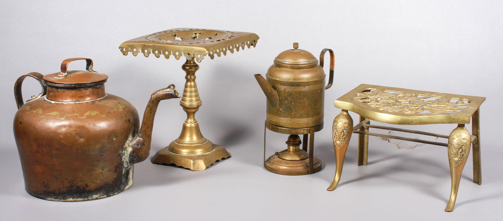 (4) Brass Stands and Tea Kettles (1 of 4)