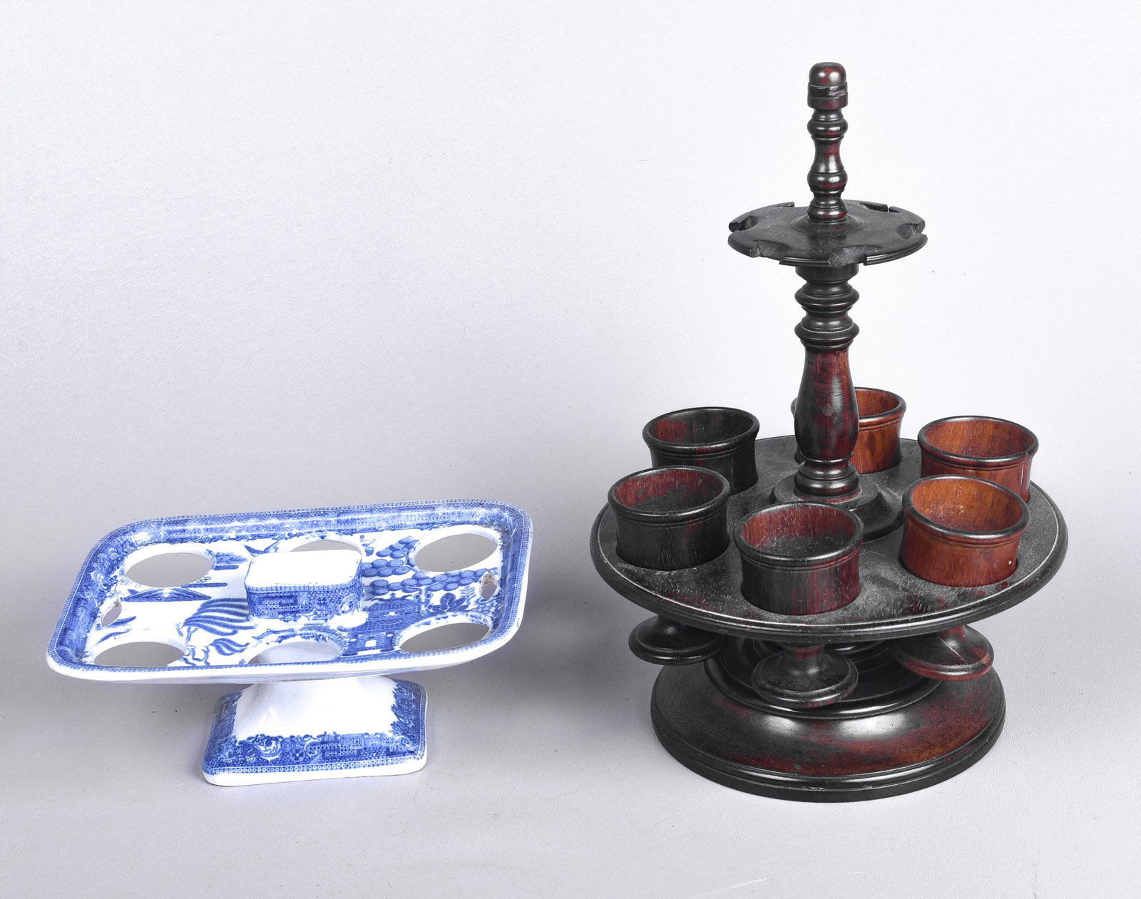 Turned Wood and Canton Style Egg Cup Stand (1 of 2)