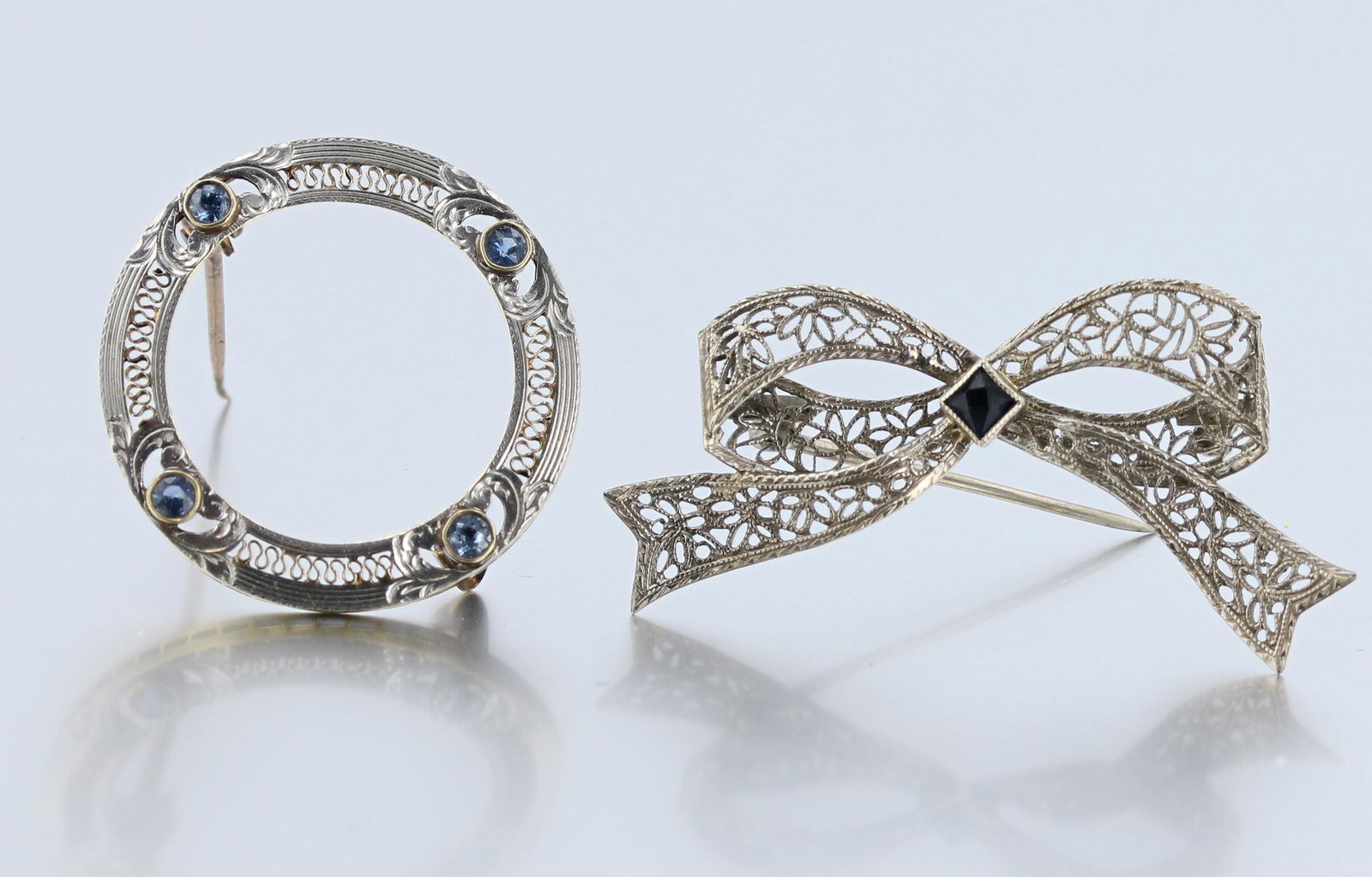 (2) 14K WG Art Deco Filigree Brooches (1 of 2)