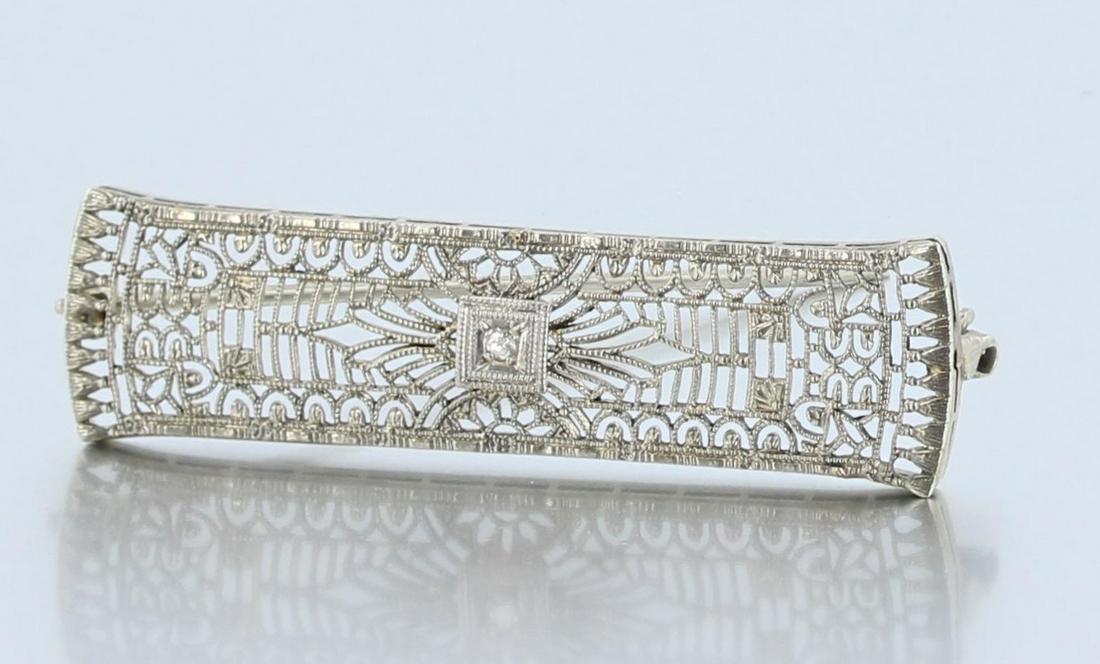 10K WG Filigree Art Deco Diamond Brooch (1 of 4)