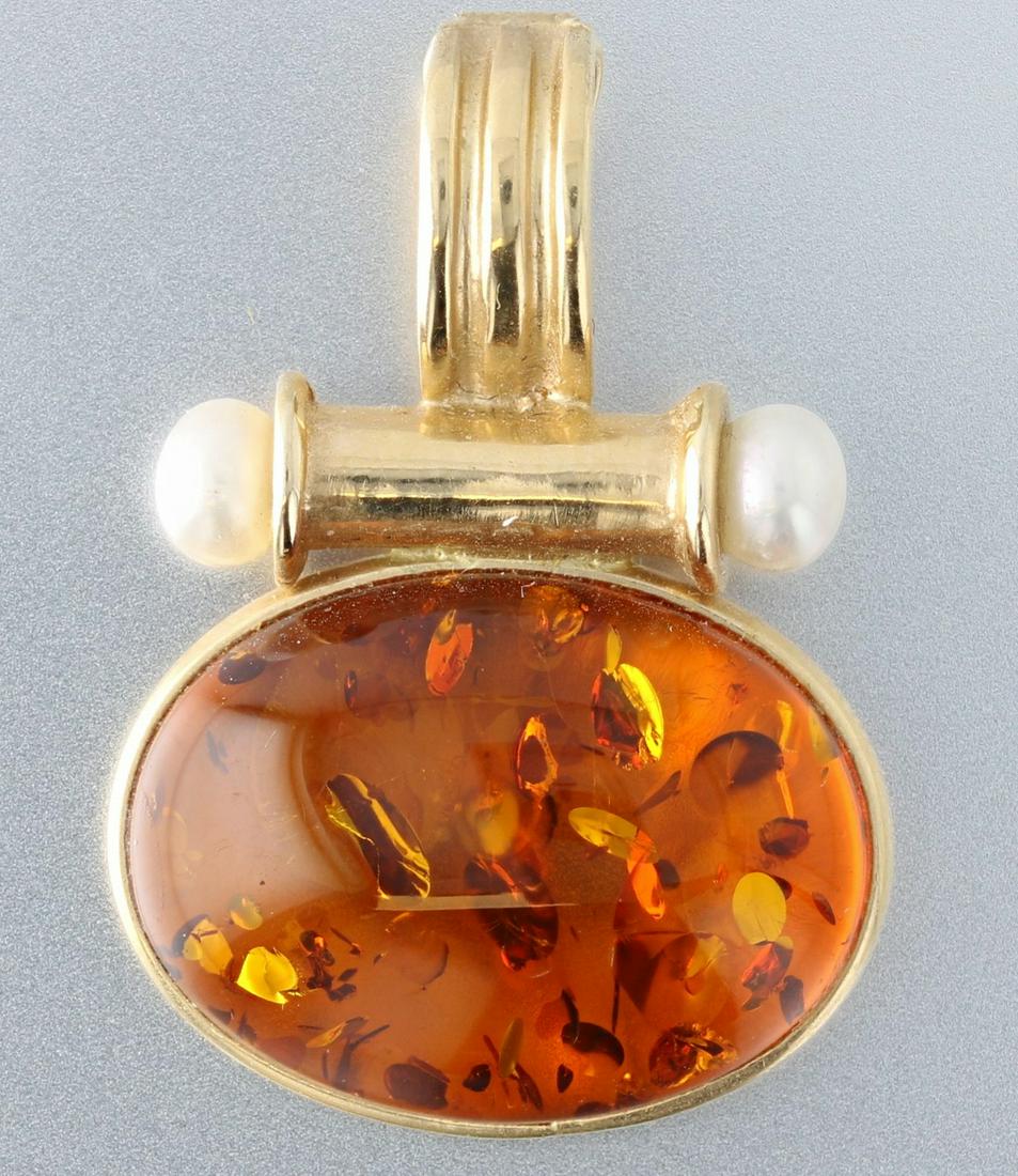 14K Amber and Pearl Slider Pendant (1 of 3)