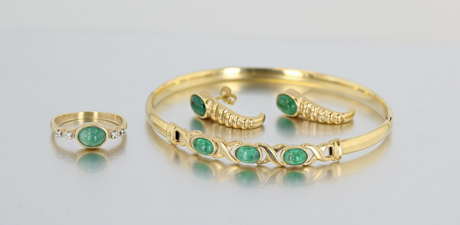 (3) Pc 14K Emerald Bracelet, Earrings and Ring (1 of 2)