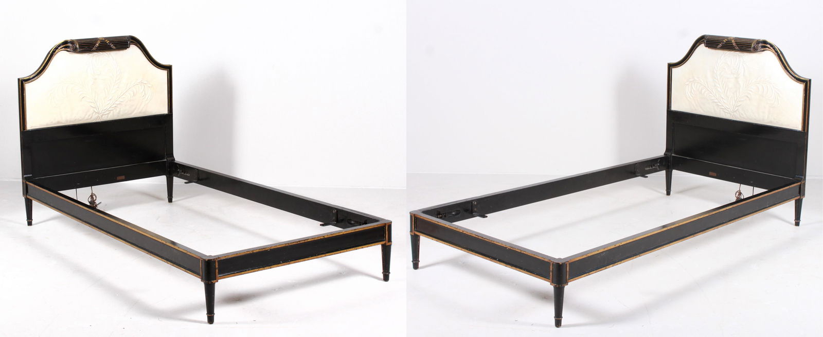 Pair Regency style ebonized and gilt twin size beds (1 of 3)