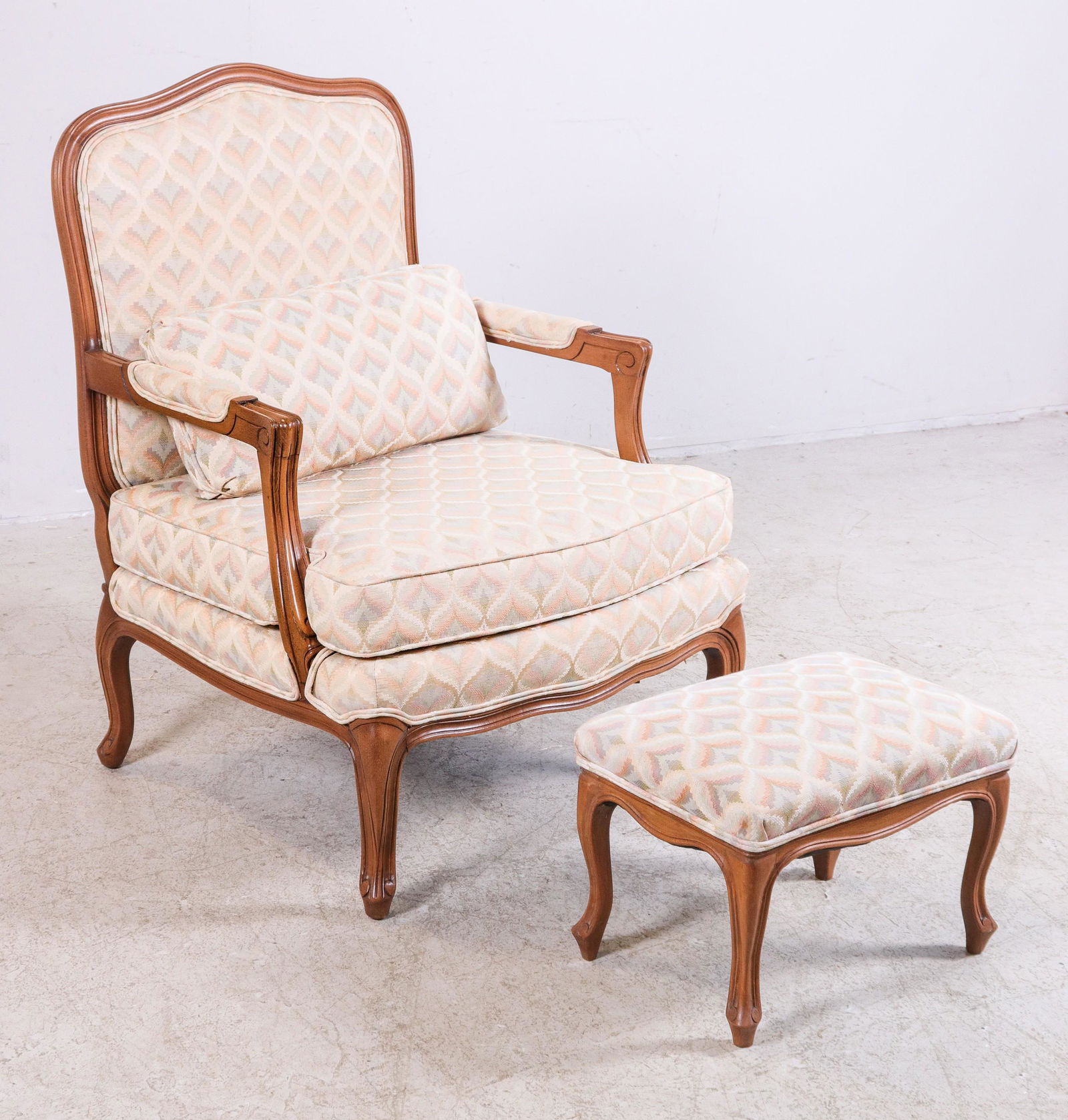 Louis XV style walnut carved lounge chair w/ ottoman (1 of 1)