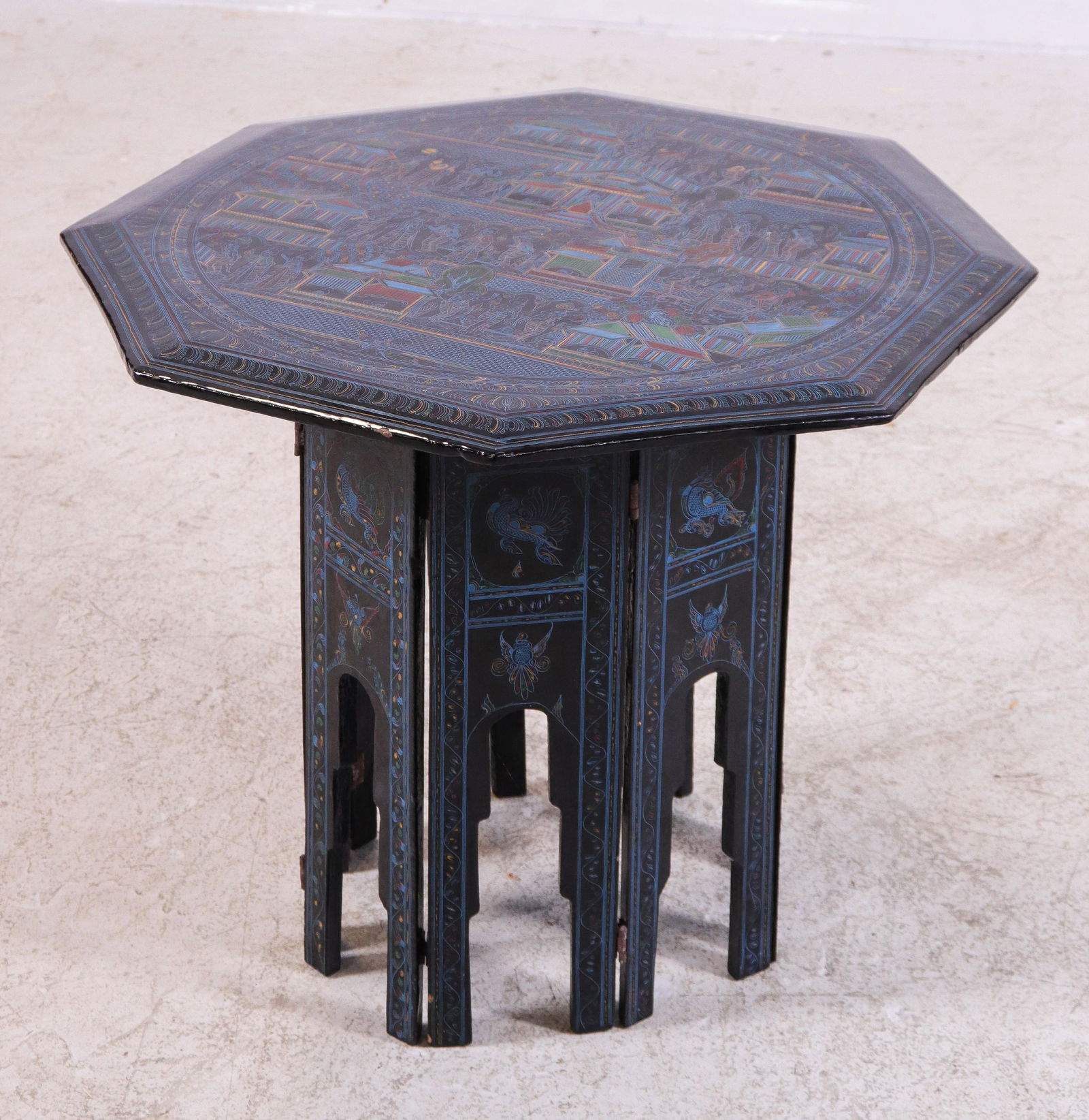 Burmese lacquered paint decorated 2-pc side table (1 of 2)